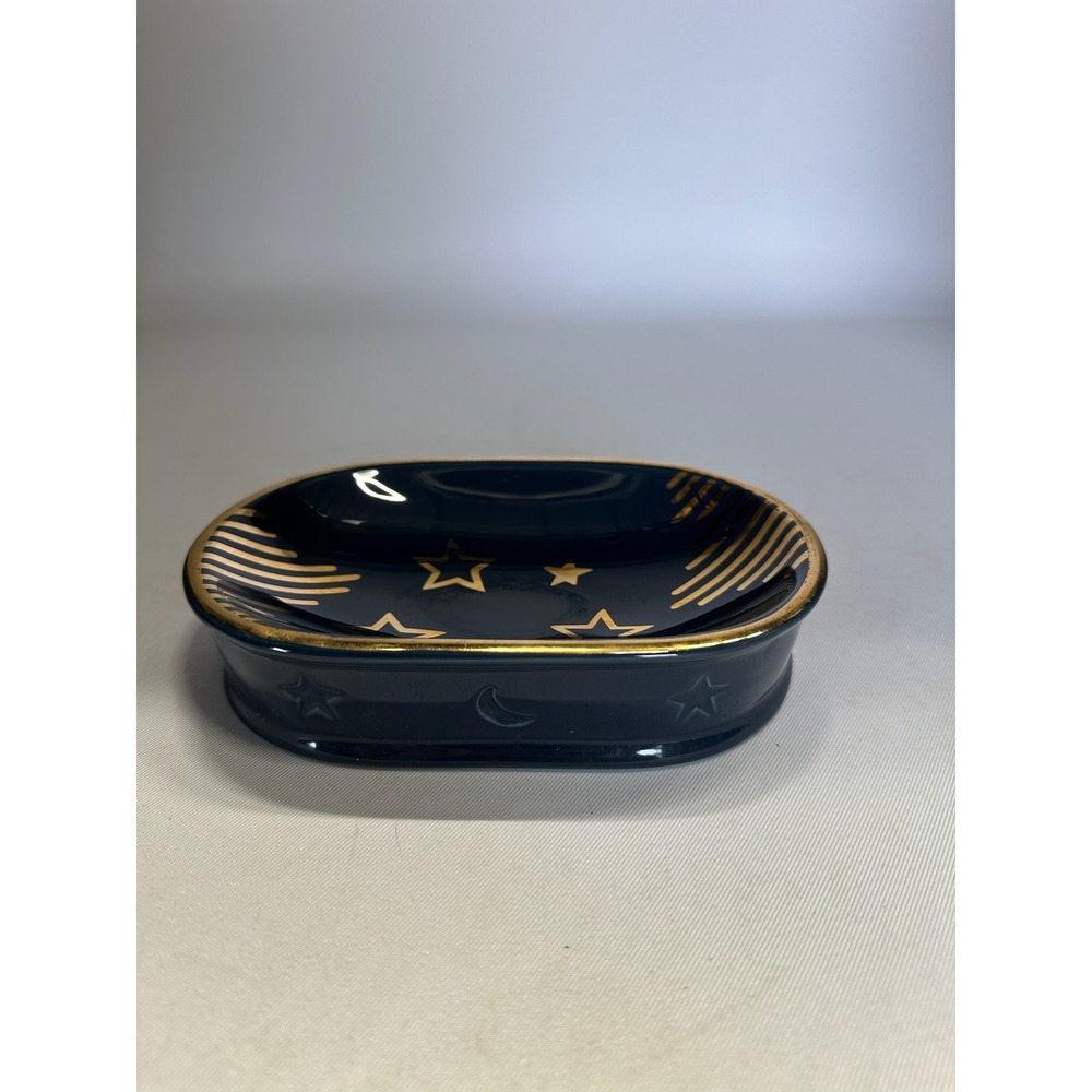 Vintage Springmaid Cosmos Soap Dish Navy & Gold Celestial Ceramic Whimsigoth